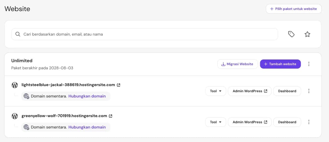 Daftar beberapa website dalam paket Unlimited
