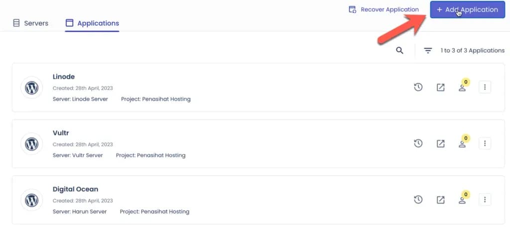 Menambahkan aplikasi di Cloudways