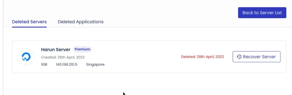 Fitur recover server di Cloudways