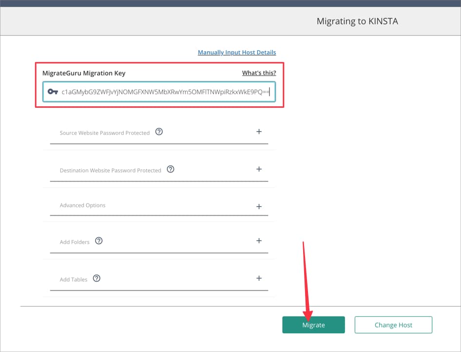 Migrate Guru - Paste Key