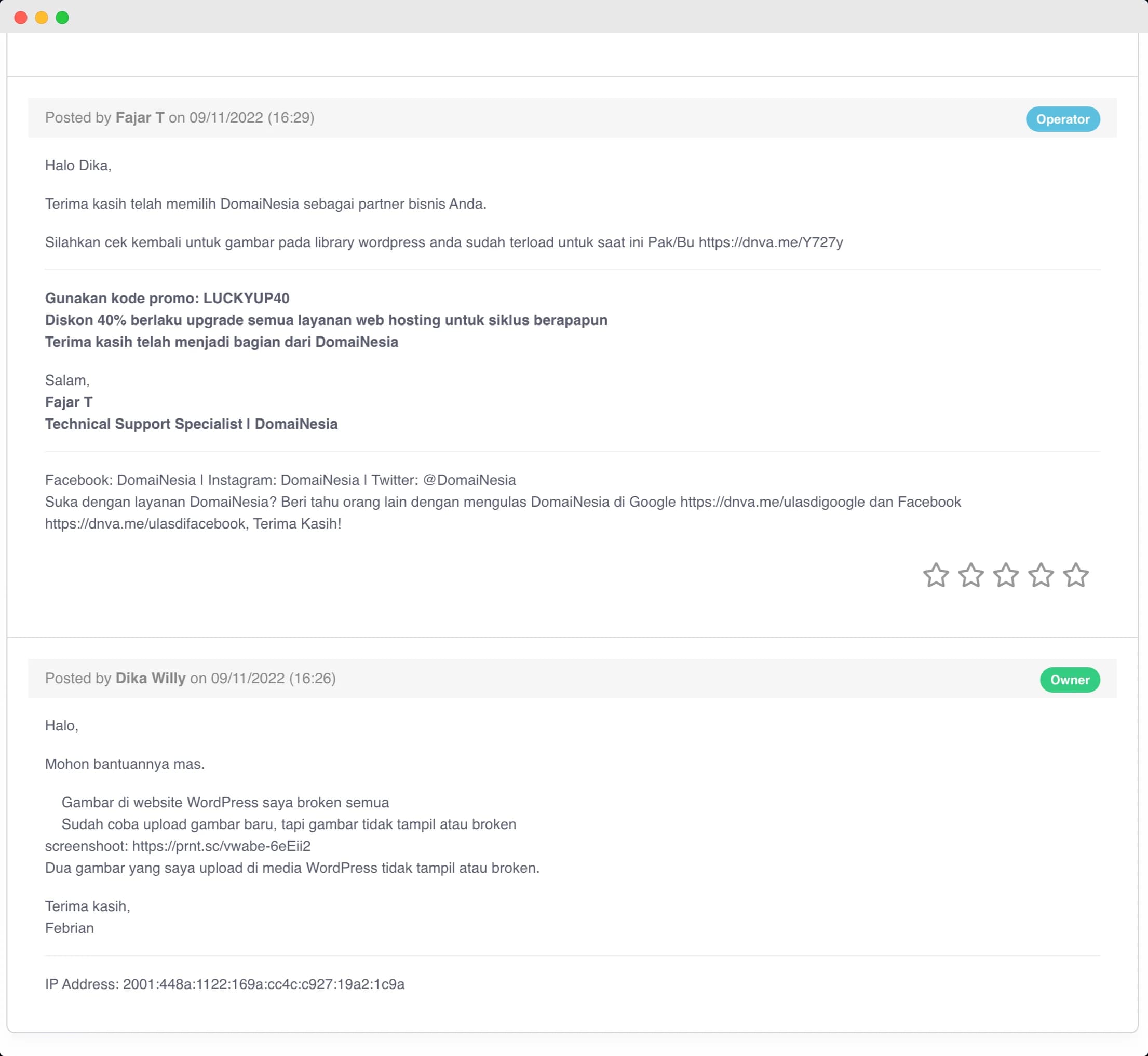 Pengujian Support ke 4 DomaiNesia
