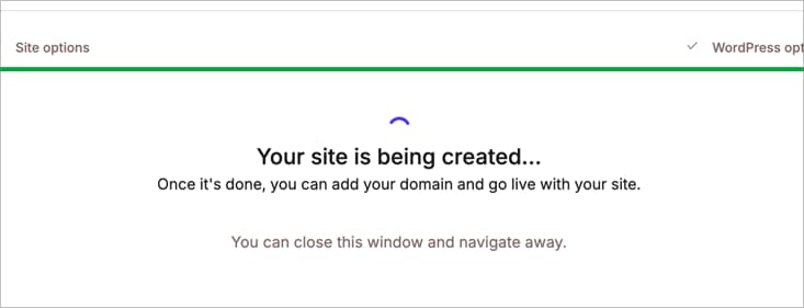 Proses instalasi WordPress sedang berjalan