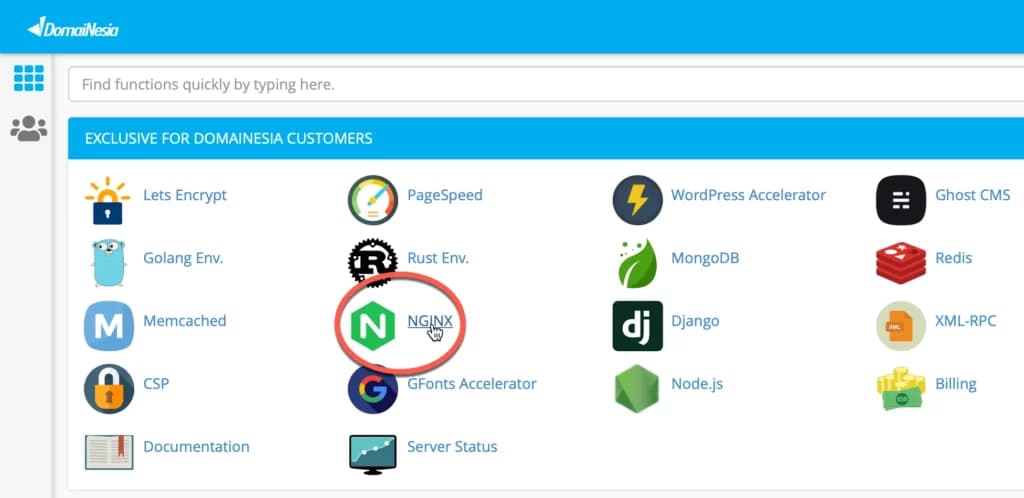 Klik pada bagian Nginx