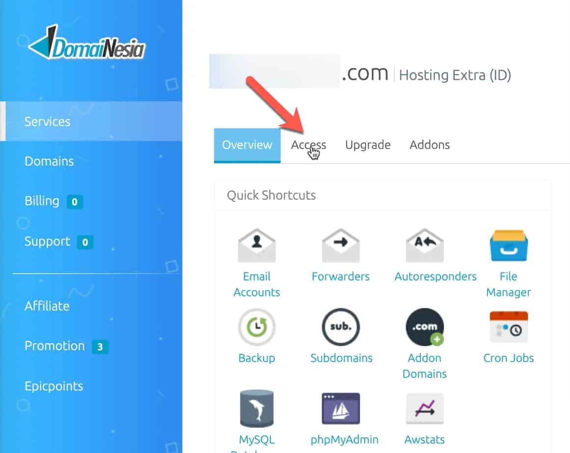 Klik pada tab Access