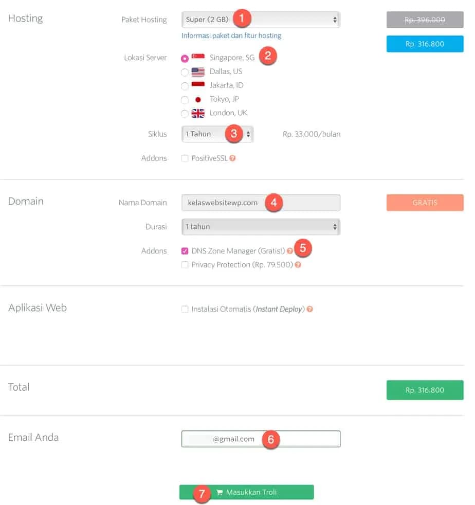 Order hosting di DomaiNesia