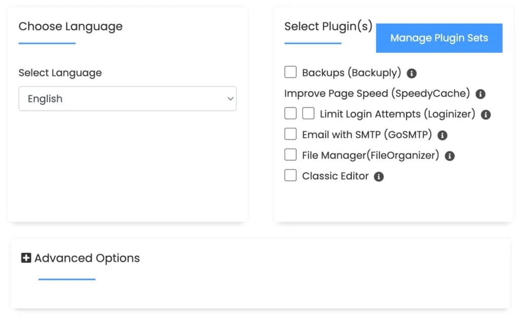 Pengaturan Bahasa dan Plugin saat instalasi WordPress via Softaculous