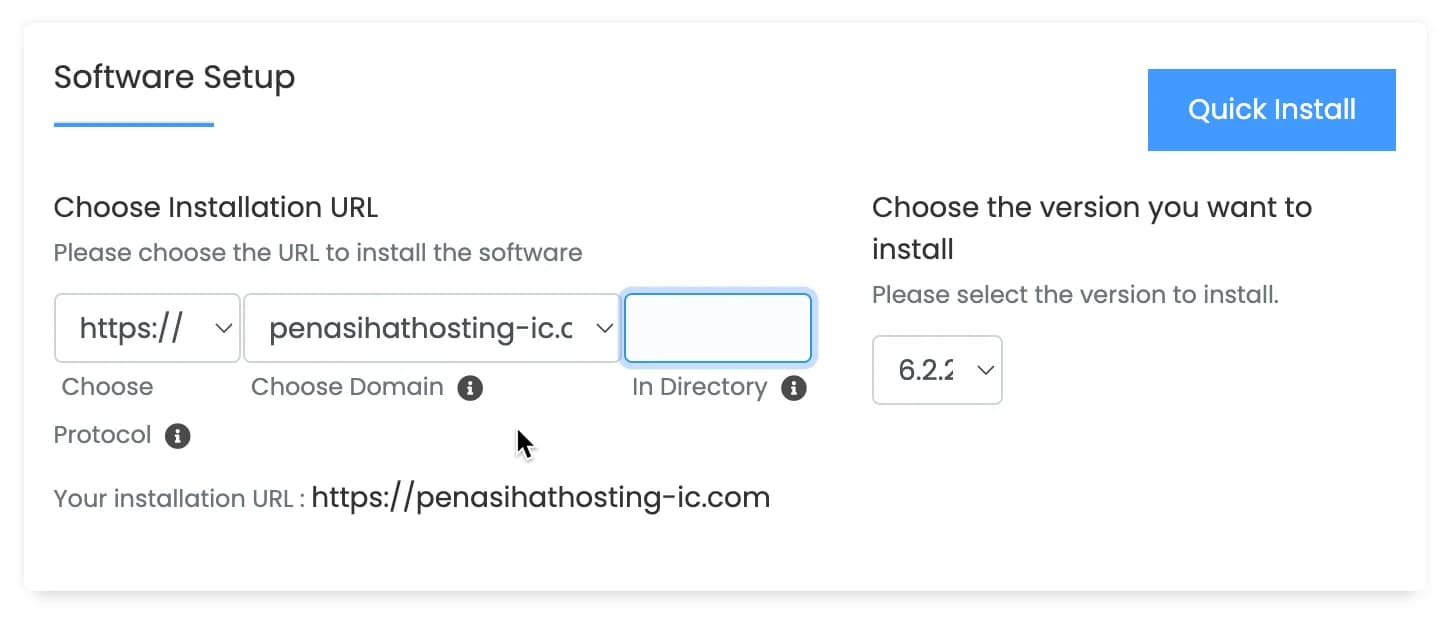 Pengaturan Software Setup saat instalasi WordPress via Softaculous