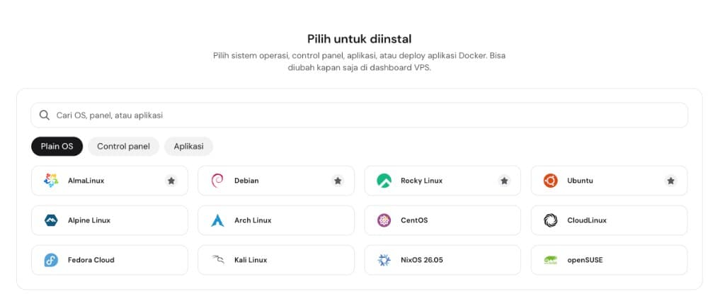 Tab Plain OS: Ubuntu, Debian, AlmaLinux, Rocky, dan lainnya