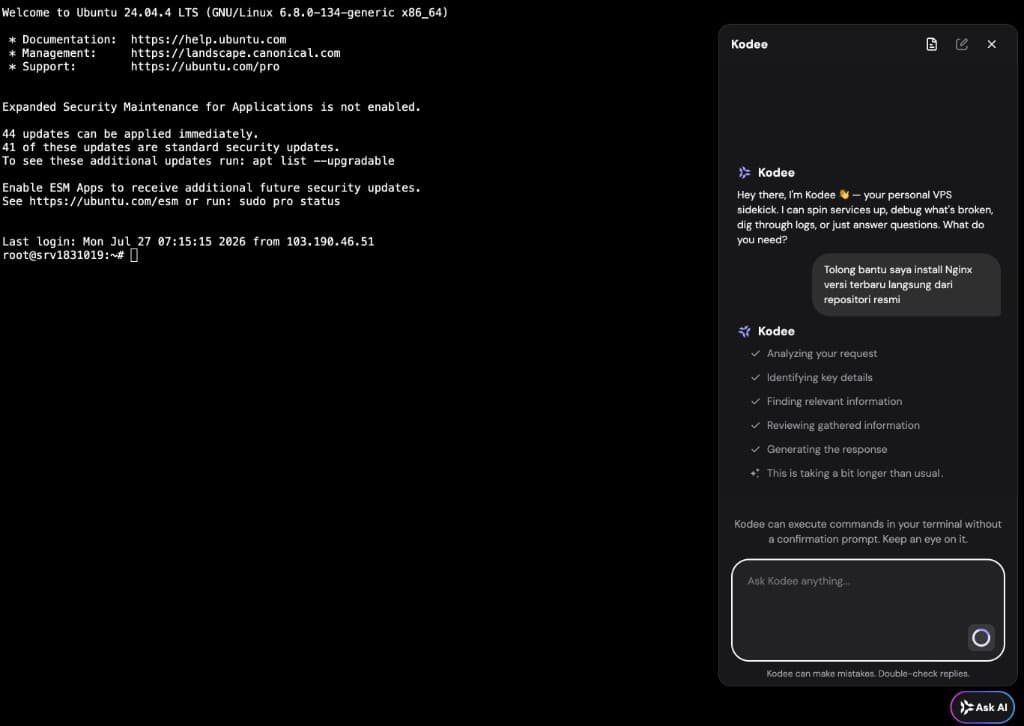 Chat Kodee dalam bahasa Indonesia: install Nginx dari repo resmi