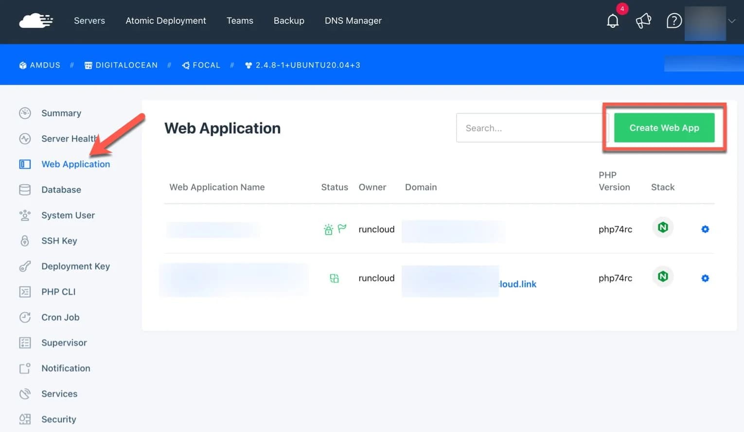 Create Web App (RunCloud)