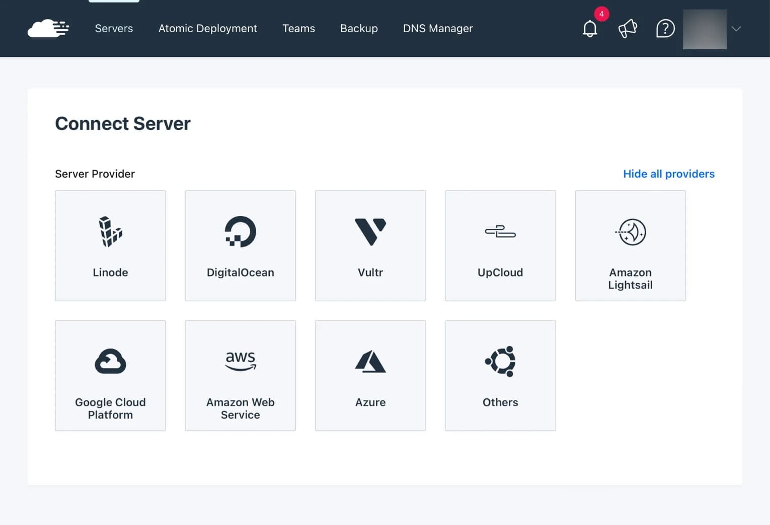 Pilihan provider cloud di RunCloud