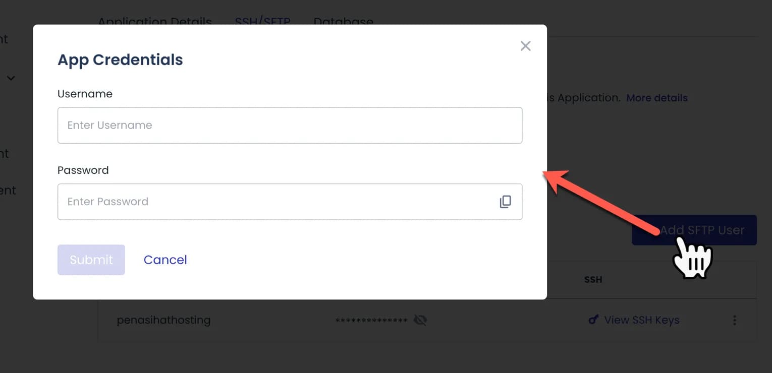 Form pembuatan kredensial SFTP Cloudways Form pembuatan kredensial SFTP Cloudways