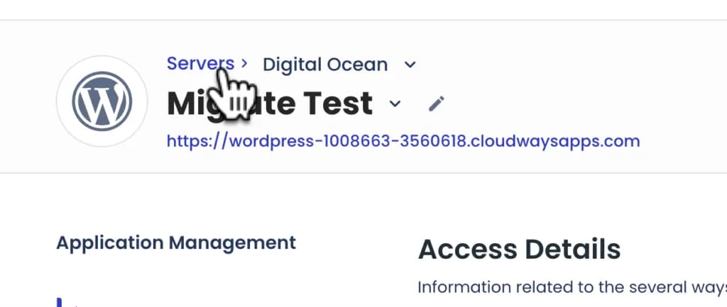 Menu Servers di dashboard Cloudways Menu Servers di dashboard Cloudways