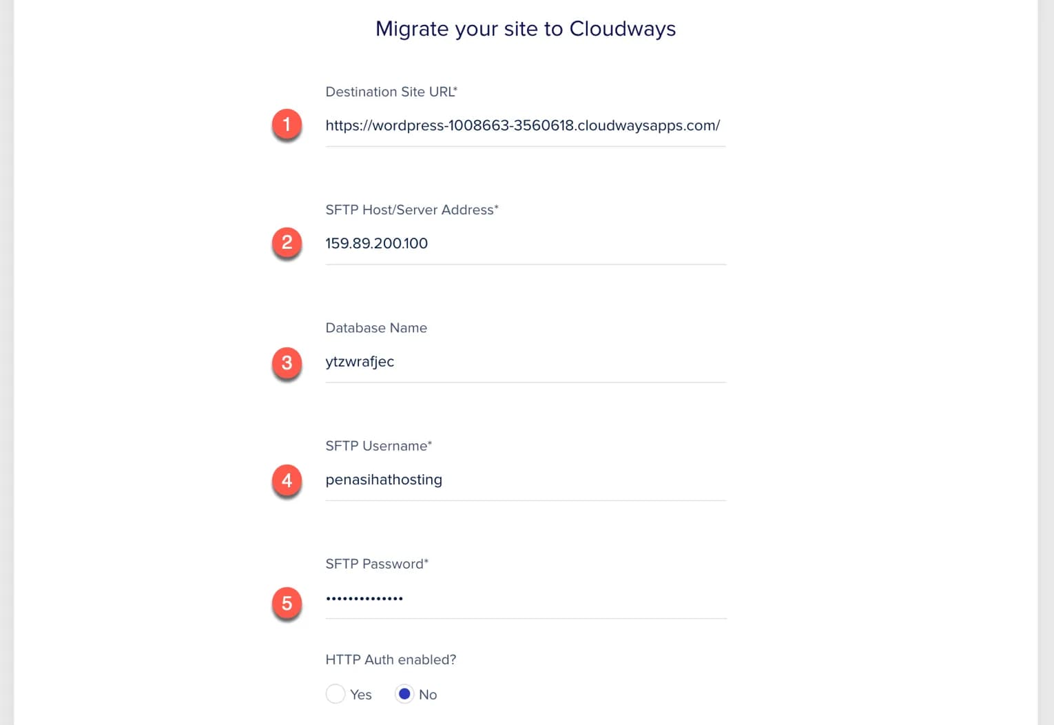 Form detail migrasi Cloudways Form detail migrasi Cloudways