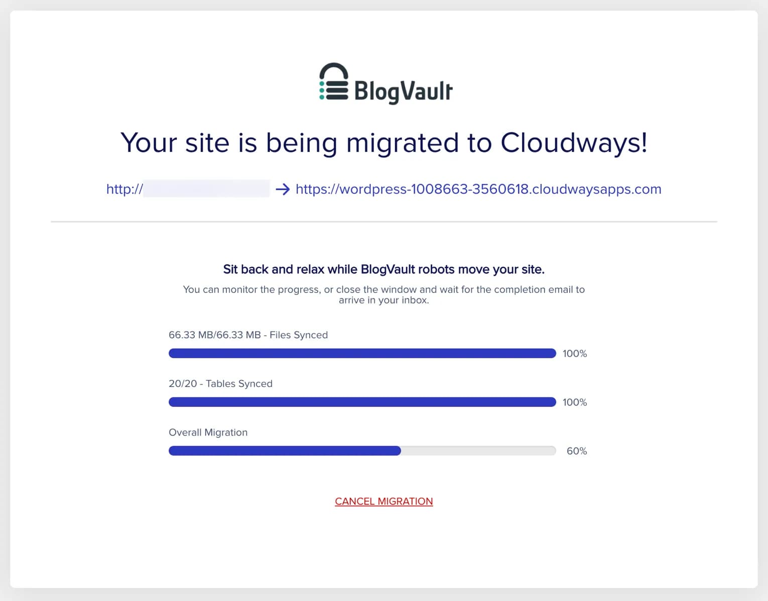 Proses migrasi Cloudways sedang berlangsung Proses migrasi Cloudways sedang berlangsung