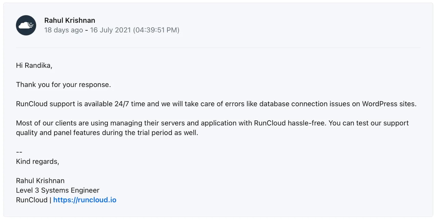 test support RunCloud