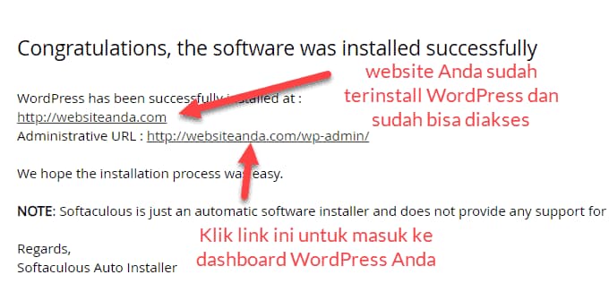Website WordPress sudah berhasil diinstall Website WordPress sudah berhasil diinstall