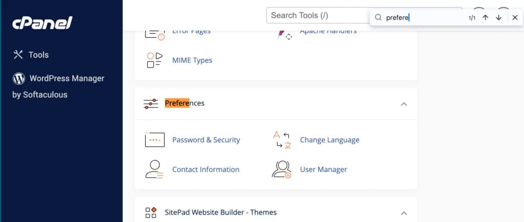 Preferences cPanel Preferences cPanel