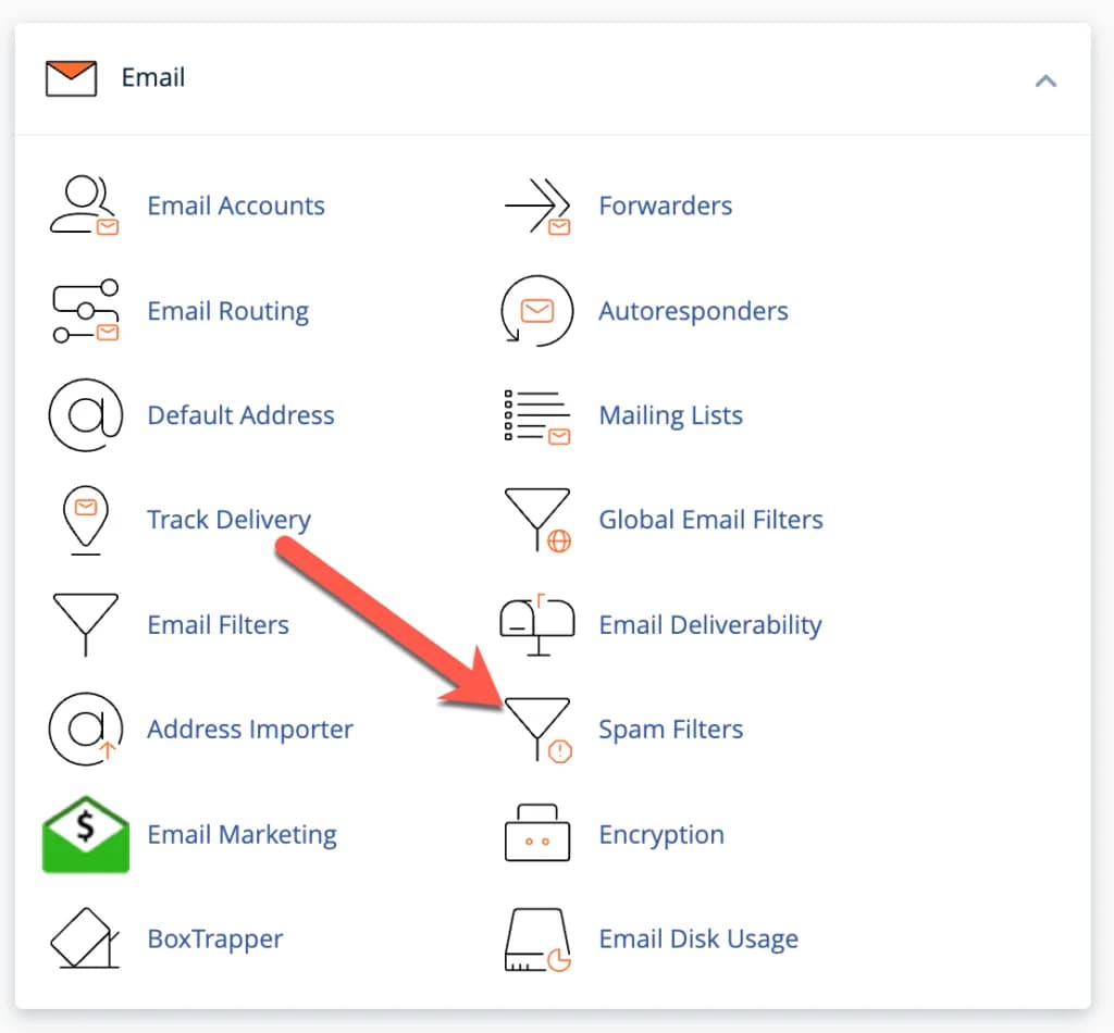 Menu Spam Filters di cPanel