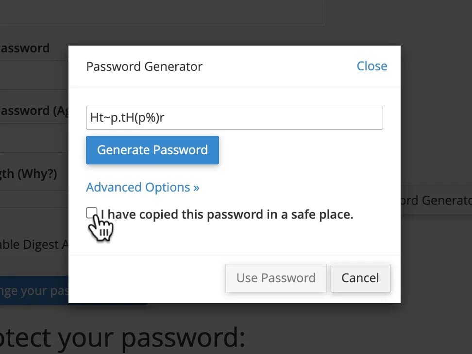 Antarmuka password generator di cPanel