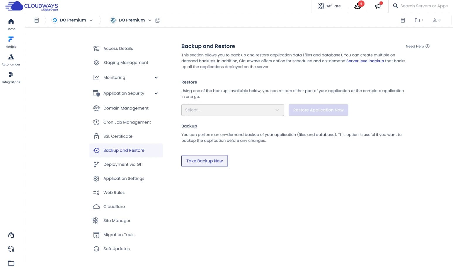 backup dan restore di Cloudways Fitur backup di Cloudways