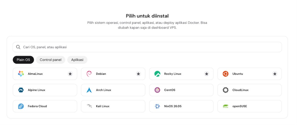 Tab Plain OS: Ubuntu, Debian, AlmaLinux, Rocky, dan lainnya