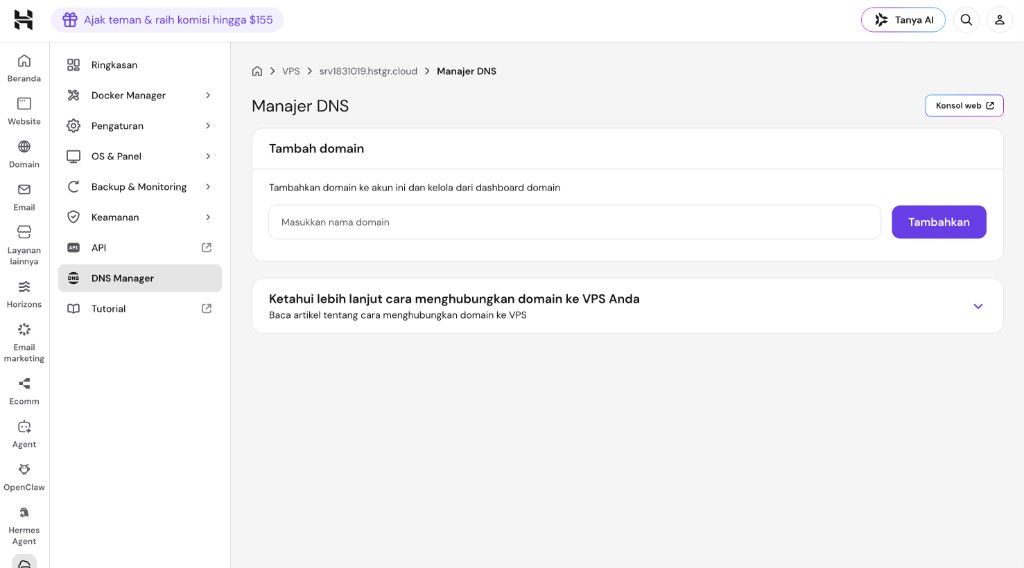 DNS Manager di hPanel VPS