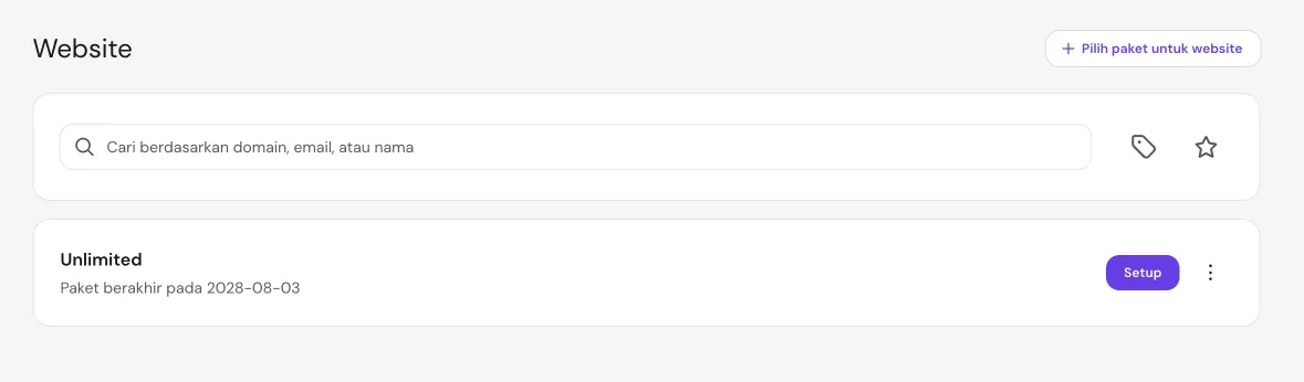 Paket Unlimited sebelum proses setup website