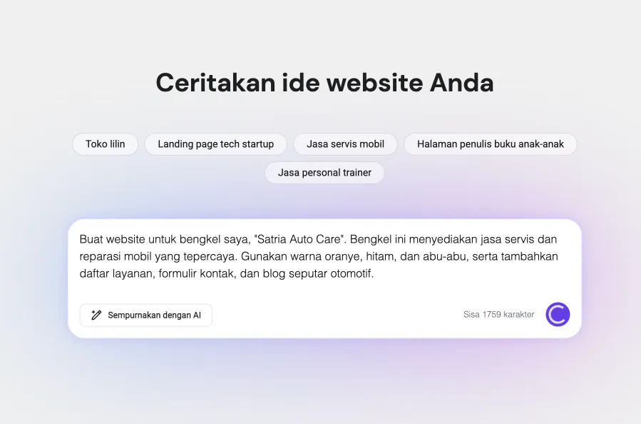 Form untuk menceritakan ide website kepada AI Hostinger