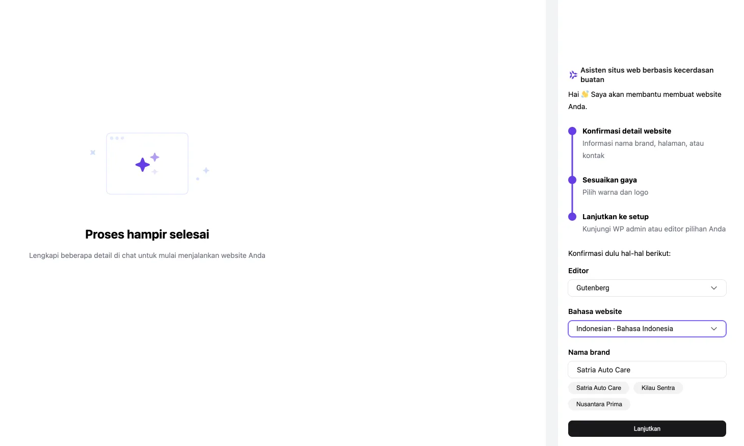 Asisten website berbasis AI saat mengumpulkan detail situs