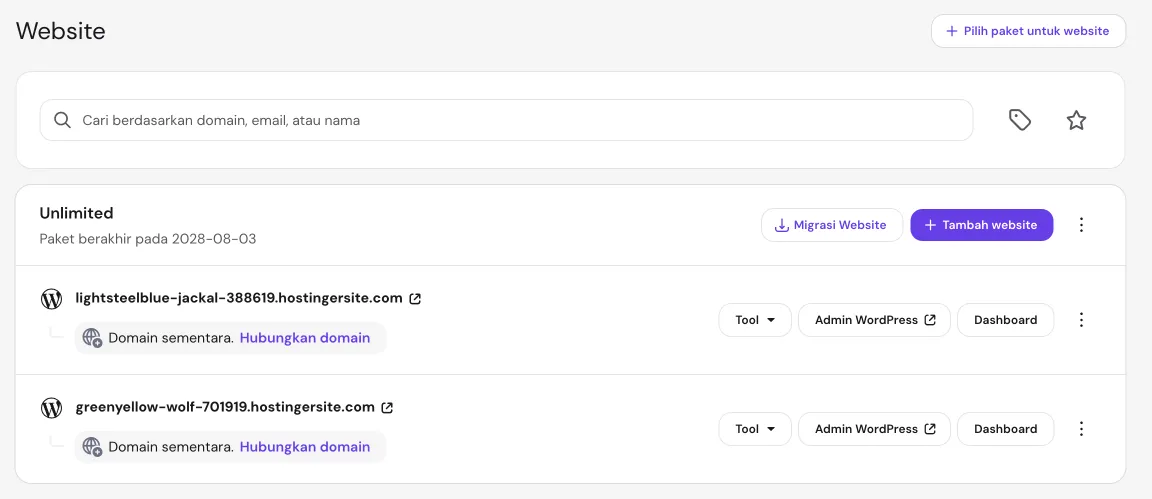 Daftar beberapa website dalam paket Unlimited