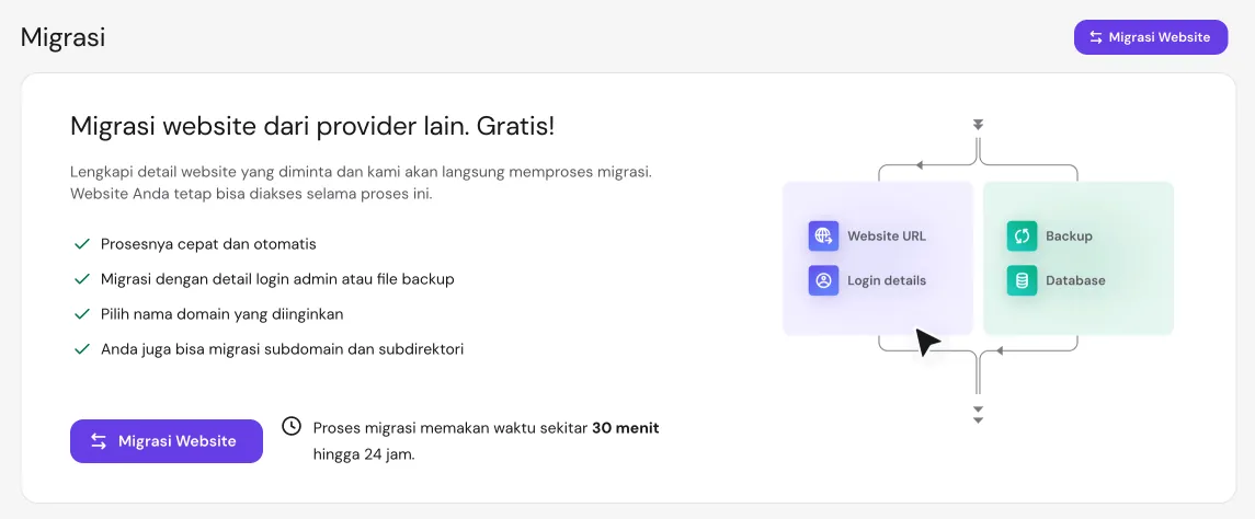 Alur migrasi website gratis di hPanel