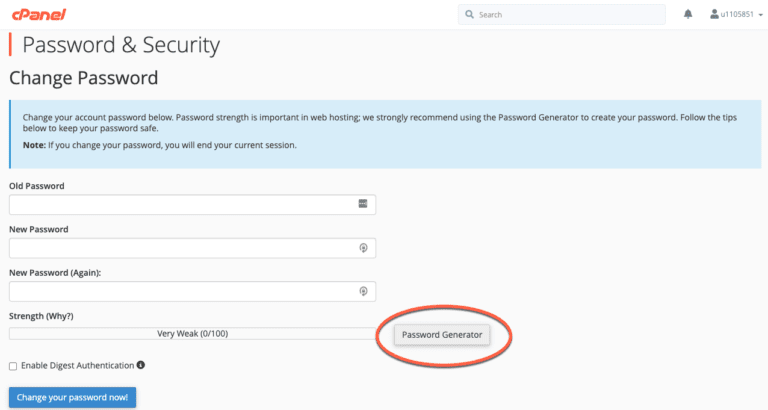 password security cpanel
