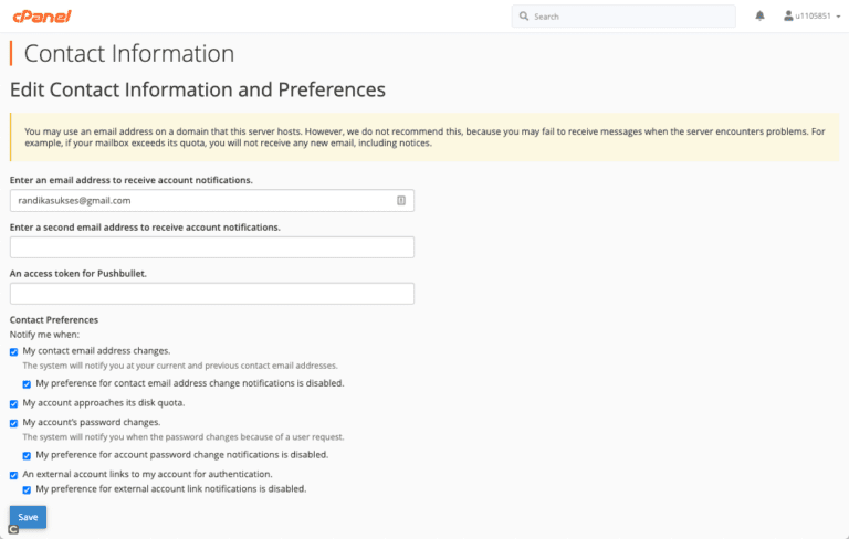 contact information cpanel