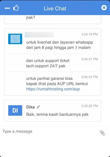 Live chat support Rumah Hosting