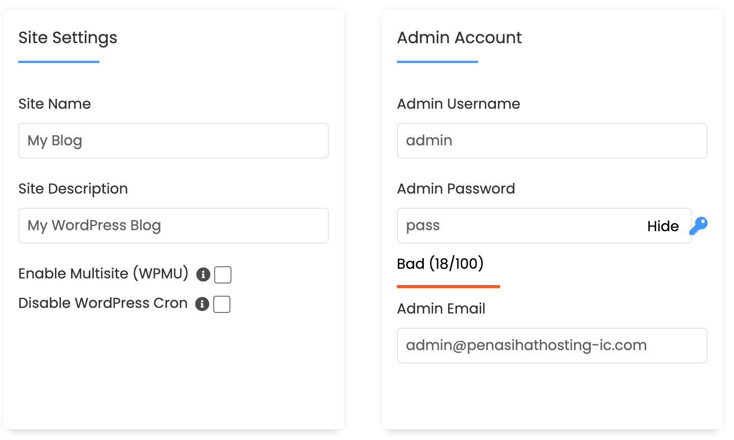 site settings dan admin account