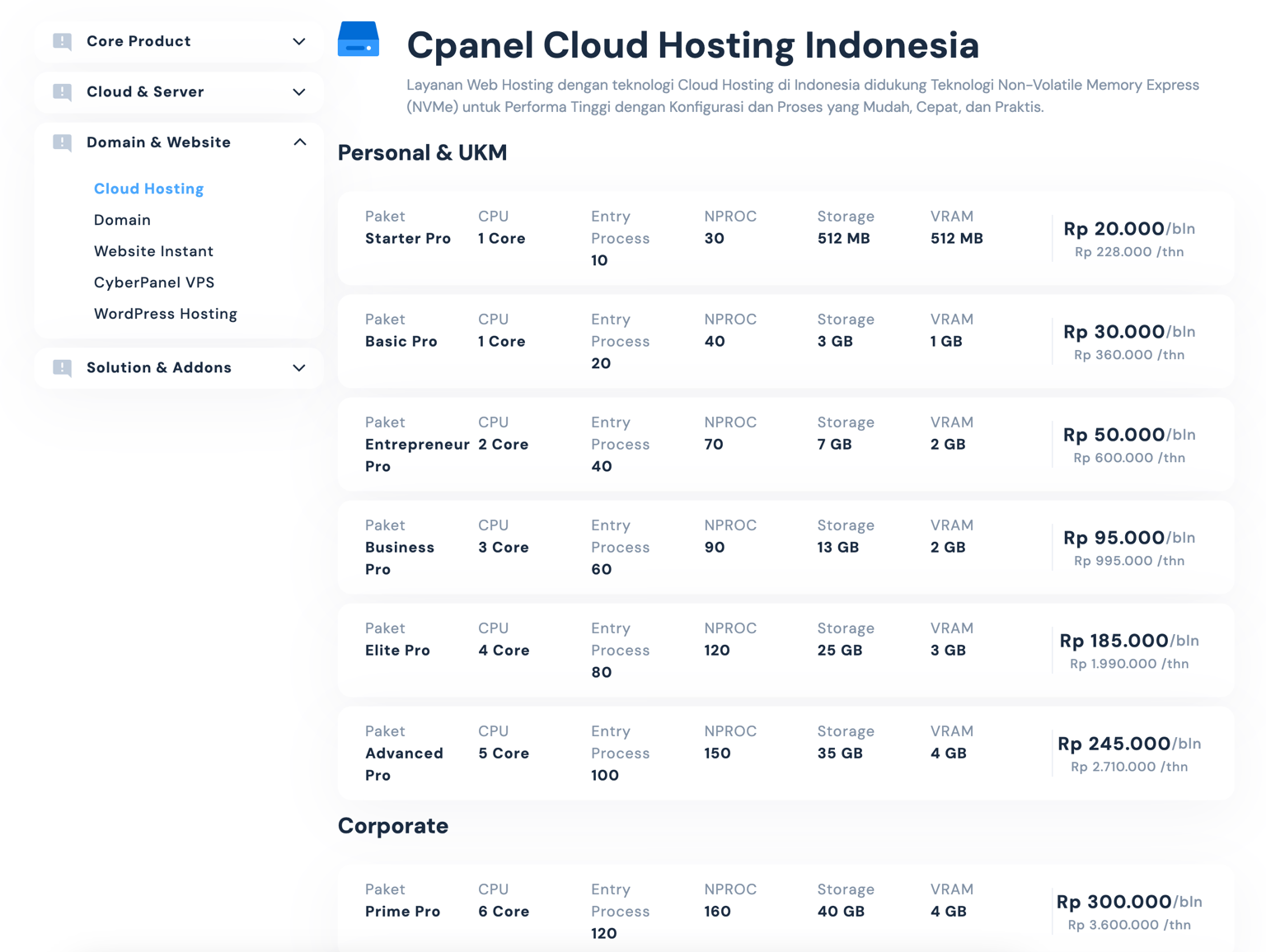 Harga Paket Hosting Idcloudhost